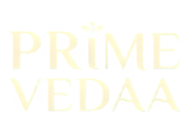 Gold 'PRIME VEDAA' text on a white background