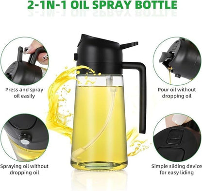 2-in-1 Glass Oil Dispenser & Leak-Proof Spray Bottle (500ml)